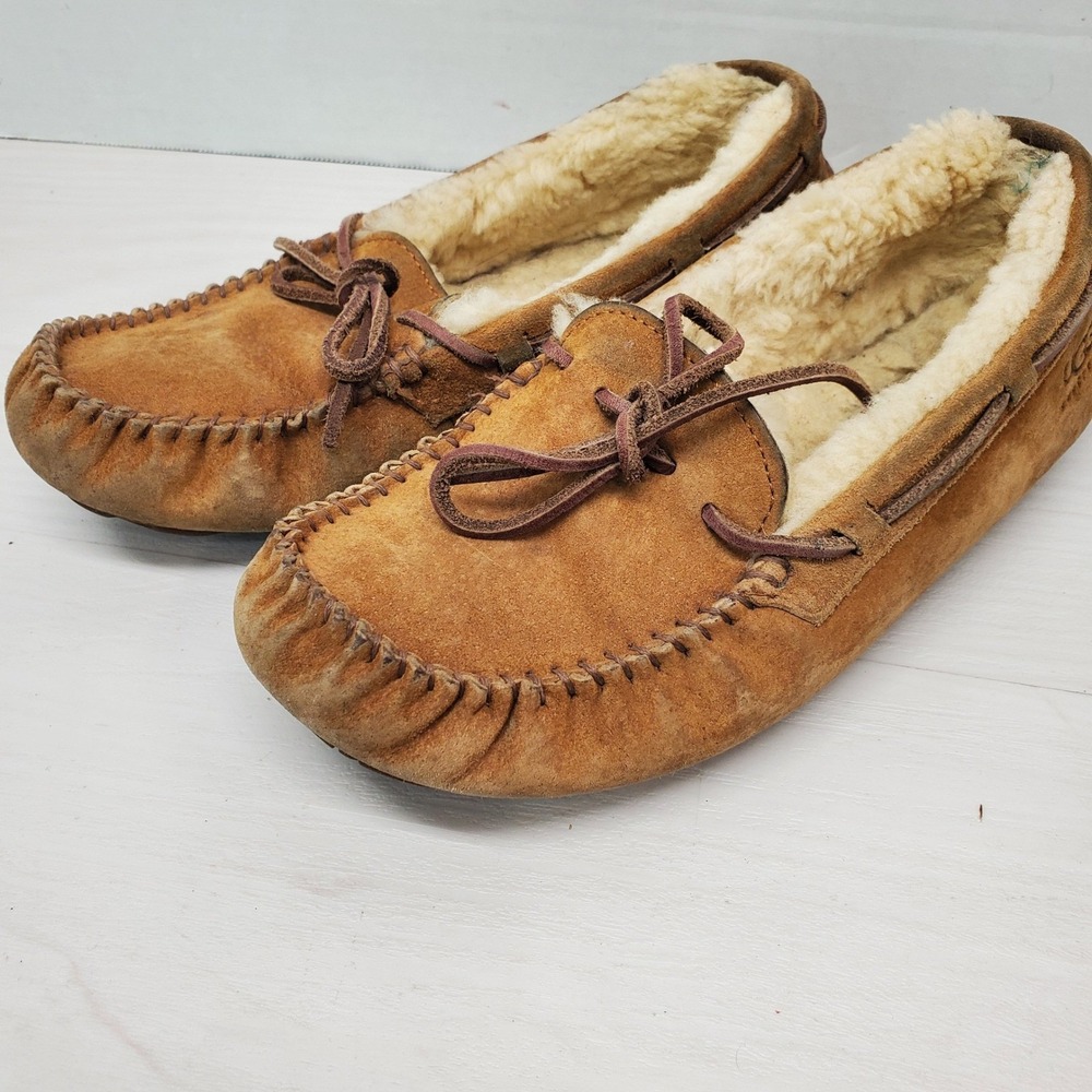 UGG Australia Ansley Moccasin Slippers Womens Size 7 Suede Leather Lined Loafers - Picture 2 of 16